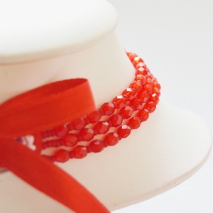 3 soros piros kaláris - 5 mm-es csiszolt üveggyöngyből - ékszer - nyaklánc - párhuzamos nyaklánc - Meska.hu