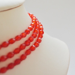 3 soros piros kaláris - 5 mm-es csiszolt üveggyöngyből - ékszer - nyaklánc - párhuzamos nyaklánc - Meska.hu