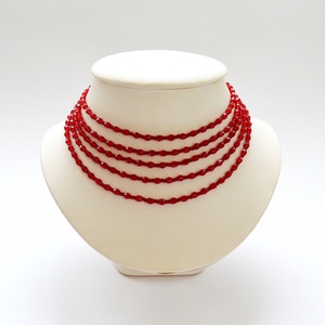 Kislánynak való méretű, 5 soros piros kaláris - 4 mm-es csiszolt üveggyöngyből - Meska.hu