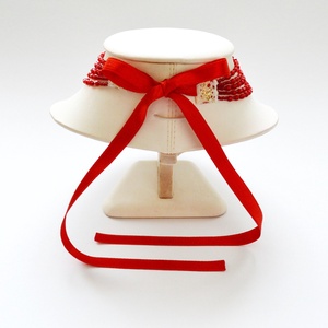 Kislánynak való méretű, 5 soros piros kaláris - 4 mm-es csiszolt üveggyöngyből - ékszer - nyaklánc - párhuzamos nyaklánc - Meska.hu