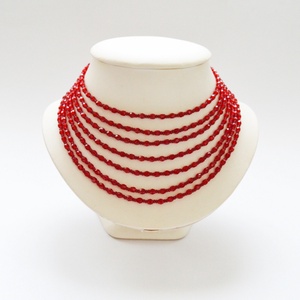 Kisebb méretű 7 soros piros kaláris - 4 mm-es csiszolt üveggyöngyből - Meska.hu