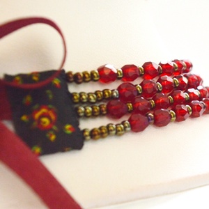 4 soros meggypiros kaláris bronzzal - 6 mm-es csiszolt üveggyöngyből - ékszer - nyaklánc - párhuzamos nyaklánc - Meska.hu