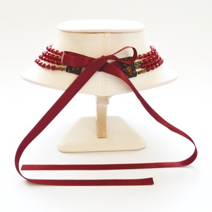 4 soros meggypiros kaláris bronzzal - 6 mm-es csiszolt üveggyöngyből - ékszer - nyaklánc - párhuzamos nyaklánc - Meska.hu