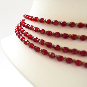 4 soros meggypiros kaláris bronzzal - 6 mm-es csiszolt üveggyöngyből - ékszer - nyaklánc - párhuzamos nyaklánc - Meska.hu