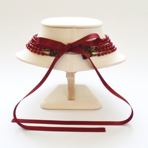 5 soros meggypiros kaláris bronzzal - 6 mm-es csiszolt üveggyöngyből - ékszer - nyaklánc - gyöngyös nyaklánc - Meska.hu