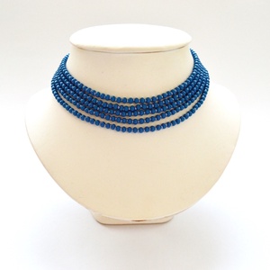 5 soros farmerkék kaláris - nagyszemű cseh kásagyöngyből, apróbb szemű, fényes világoskék gyönggyel, Ékszer, Nyaklánc, Gyöngyös nyaklánc, Ékszerkészítés, Gyöngyfűzés, gyöngyhímzés, MESKA