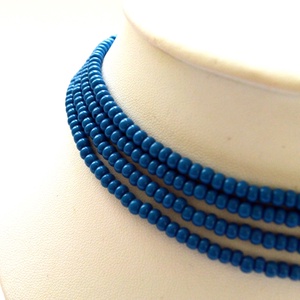 4 soros farmerkék kaláris - nagyszemű cseh kásagyöngyből - ékszer - nyaklánc - gyöngyös nyaklánc - Meska.hu