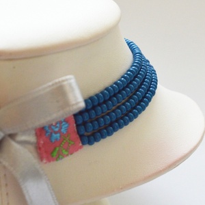 4 soros farmerkék kaláris - nagyszemű cseh kásagyöngyből - ékszer - nyaklánc - gyöngyös nyaklánc - Meska.hu