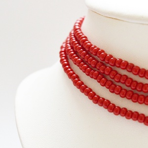 4 soros meggypiros kaláris - nagyszemű cseh kásagyöngyből - ékszer - nyaklánc - párhuzamos nyaklánc - Meska.hu