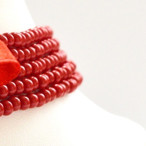 5 soros meggypiros kaláris - nagyszemű cseh kásagyöngyből - ékszer - nyaklánc - párhuzamos nyaklánc - Meska.hu