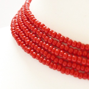 5 soros meggypiros kaláris - nagyszemű cseh kásagyöngyből - ékszer - nyaklánc - párhuzamos nyaklánc - Meska.hu