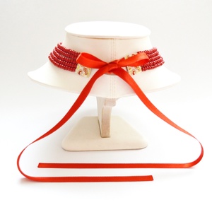 5 soros meggypiros kaláris - nagyszemű cseh kásagyöngyből - ékszer - nyaklánc - párhuzamos nyaklánc - Meska.hu