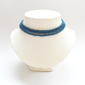 3 soros olajkék üvegtekla kaláris - 4 mm-es gyöngyből, Ékszer, Nyaklánc, Párhuzamos nyaklánc, Ékszerkészítés, Gyöngyfűzés, gyöngyhímzés, MESKA