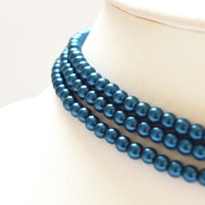 3 soros olajkék üvegtekla kaláris - 4 mm-es gyöngyből - ékszer - nyaklánc - párhuzamos nyaklánc - Meska.hu