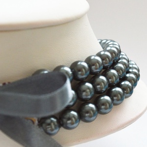 3 soros szürke kaláris - 10 mm-es plastic gyöngyből - ékszer - nyaklánc - gyöngyös nyaklánc - Meska.hu