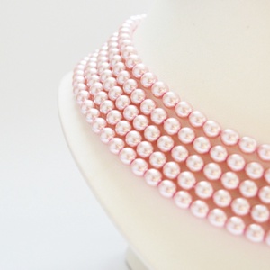 5 soros rózsaszín kaláris - 6 mm-es üvegtekla gyöngyből - ékszer - nyaklánc - gyöngyös nyaklánc - Meska.hu