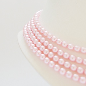 4 soros rózsaszín kaláris - 6 mm-es üvegtekla gyöngyből - ékszer - nyaklánc - gyöngyös nyaklánc - Meska.hu