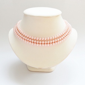 3 soros halvány rózsaszín kaláris - 6 mm-es üvegtekla gyöngyből, Ékszer, Nyaklánc, Gyöngyös nyaklánc, Ékszerkészítés, Gyöngyfűzés, gyöngyhímzés, MESKA