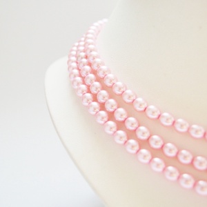 3 soros rózsaszín kaláris - 6 mm-es üvegtekla gyöngyből - ékszer - nyaklánc - gyöngyös nyaklánc - Meska.hu