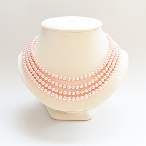 4 soros halvány rózsaszín kaláris - 6 mm-es üvegtekla gyöngyből, Ékszer, Nyaklánc, Gyöngyös nyaklánc, Ékszerkészítés, Gyöngyfűzés, gyöngyhímzés, MESKA