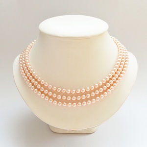 3 soros halvány barackos rózsaszín kaláris - 6 mm-es üvegtekla gyöngyből, Ékszer, Nyaklánc, Gyöngyös nyaklánc, Ékszerkészítés, Gyöngyfűzés, gyöngyhímzés, MESKA