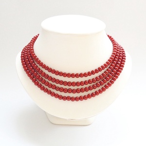4 soros tűzpiros / sötét piros kaláris - 6 mm-es üvegtekla gyöngyből, Ékszer, Nyaklánc, Gyöngyös nyaklánc, Ékszerkészítés, Gyöngyfűzés, gyöngyhímzés, MESKA