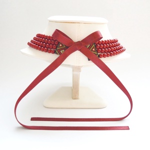 4 soros tűzpiros / sötét piros kaláris - 6 mm-es üvegtekla gyöngyből - ékszer - nyaklánc - gyöngyös nyaklánc - Meska.hu