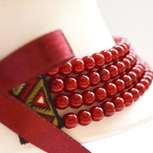 4 soros tűzpiros / sötét piros kaláris - 6 mm-es üvegtekla gyöngyből - ékszer - nyaklánc - gyöngyös nyaklánc - Meska.hu