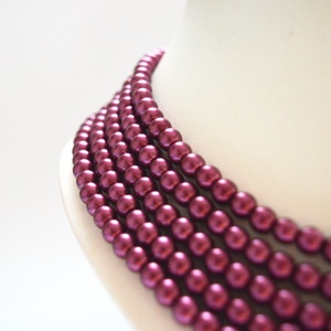 5 soros bordós lila / borvörös kaláris - 6 mm-es üvegtekla gyöngyből - ékszer - nyaklánc - gyöngyös nyaklánc - Meska.hu