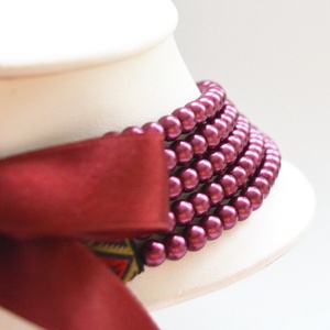 5 soros bordós lila / borvörös kaláris - 6 mm-es üvegtekla gyöngyből - ékszer - nyaklánc - gyöngyös nyaklánc - Meska.hu