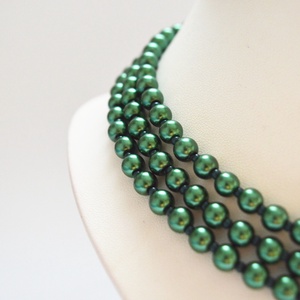 3 soros sötétzöld kaláris - 6 mm-es üvegtekla gyöngyből - ékszer - nyaklánc - gyöngyös nyaklánc - Meska.hu
