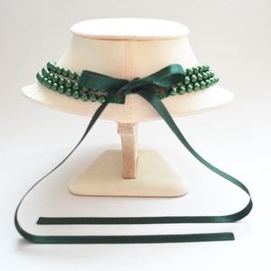 3 soros sötétzöld kaláris - 6 mm-es üvegtekla gyöngyből - ékszer - nyaklánc - gyöngyös nyaklánc - Meska.hu