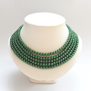 5 soros sötétzöld kaláris - 6 mm-es üvegtekla gyöngyből, Ékszer, Nyaklánc, Gyöngyös nyaklánc, Ékszerkészítés, Gyöngyfűzés, gyöngyhímzés, MESKA