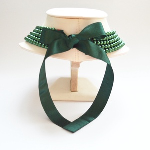 5 soros sötétzöld kaláris - 6 mm-es üvegtekla gyöngyből - ékszer - nyaklánc - gyöngyös nyaklánc - Meska.hu