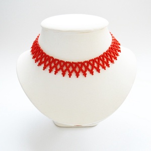 Kislánynak való méretű paprikapiros kistászli - fényesközepű gyöngyből, Ékszer, Nyaklánc, Gyöngyös nyaklánc, Ékszerkészítés, Gyöngyfűzés, gyöngyhímzés, MESKA