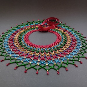 Sárközi csipkegyöngy - zöld - türkiz, Ékszer, Nyaklánc, Gyöngyös nyaklánc, Ékszerkészítés, Gyöngyfűzés, gyöngyhímzés, MESKA