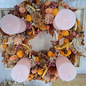 Barack-rózsaszín adventi koszorú - karácsony - adventi díszek - adventi koszorú - Meska.hu