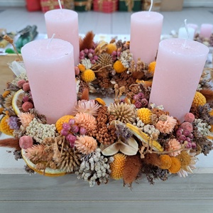 Barack-rózsaszín adventi koszorú, Karácsony, Adventi díszek, Adventi koszorú, Virágkötés, MESKA