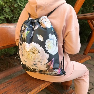 Bazsarózsa Virágos Gym Bag Hátizsák Vízálló - táska & tok - hátizsák - tornazsák, gymbag - Meska.hu