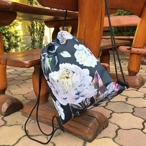Bazsarózsa Virágos Gym Bag Hátizsák Vízálló - táska & tok - hátizsák - tornazsák, gymbag - Meska.hu