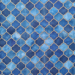 Marokkói kék csempeminta - vízhatlan gyöngyvászon, Kellékek & szerszámok, Méteráru, Vászon, , MESKA