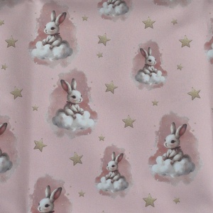 Nyuszik rózsaszín alapon - vízhatlan gyöngyvászon, Kellékek & szerszámok, Méteráru, Vászon, Gyöngyvászon, , MESKA