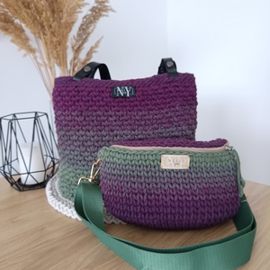 különleges ombre zsinórfonalas táskaszett - 2 darabos!, Táska & Tok, Kézitáska & válltáska, Vállon átvethető táska, Horgolás, MESKA