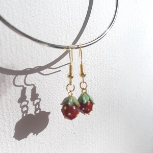 Muránói üveg epres fülbevaló, Ékszer, Fülbevaló, Lógós kerek fülbevaló, Üvegművészet, MESKA