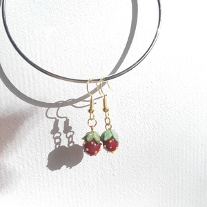 Muránói üveg epres fülbevaló - ékszer - fülbevaló - lógós kerek fülbevaló - Meska.hu