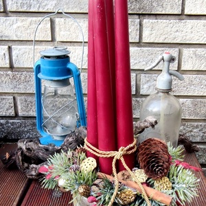 Monumentális Elegáns adventi dísz piros gyertyákkal - karácsony - adventi díszek - adventi gyertyadíszek és koszorúdíszek - Meska.hu
