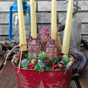 Adventi dísz gyertyával, Karácsony, Karácsonyi lakásdekoráció, Karácsonyi lakásdíszek, , MESKA