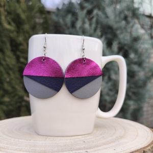 Pink félhold bőr füli , Ékszer, Fülbevaló, Lógós kerek fülbevaló, Bőrművesség, MESKA