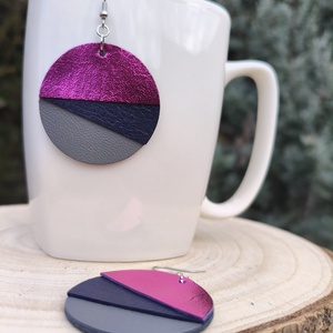 Pink félhold bőr füli  - ékszer - fülbevaló - lógós kerek fülbevaló - Meska.hu