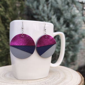 Pink félhold bőr füli  - ékszer - fülbevaló - lógós kerek fülbevaló - Meska.hu